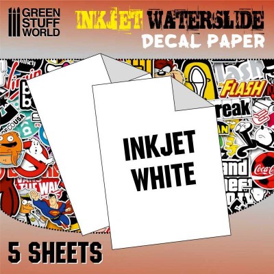 WATERSLIDE DECALS - INKJET WHITE ( A4 SIZE / 5 SHEETS ) - GREEN STUFF 10067